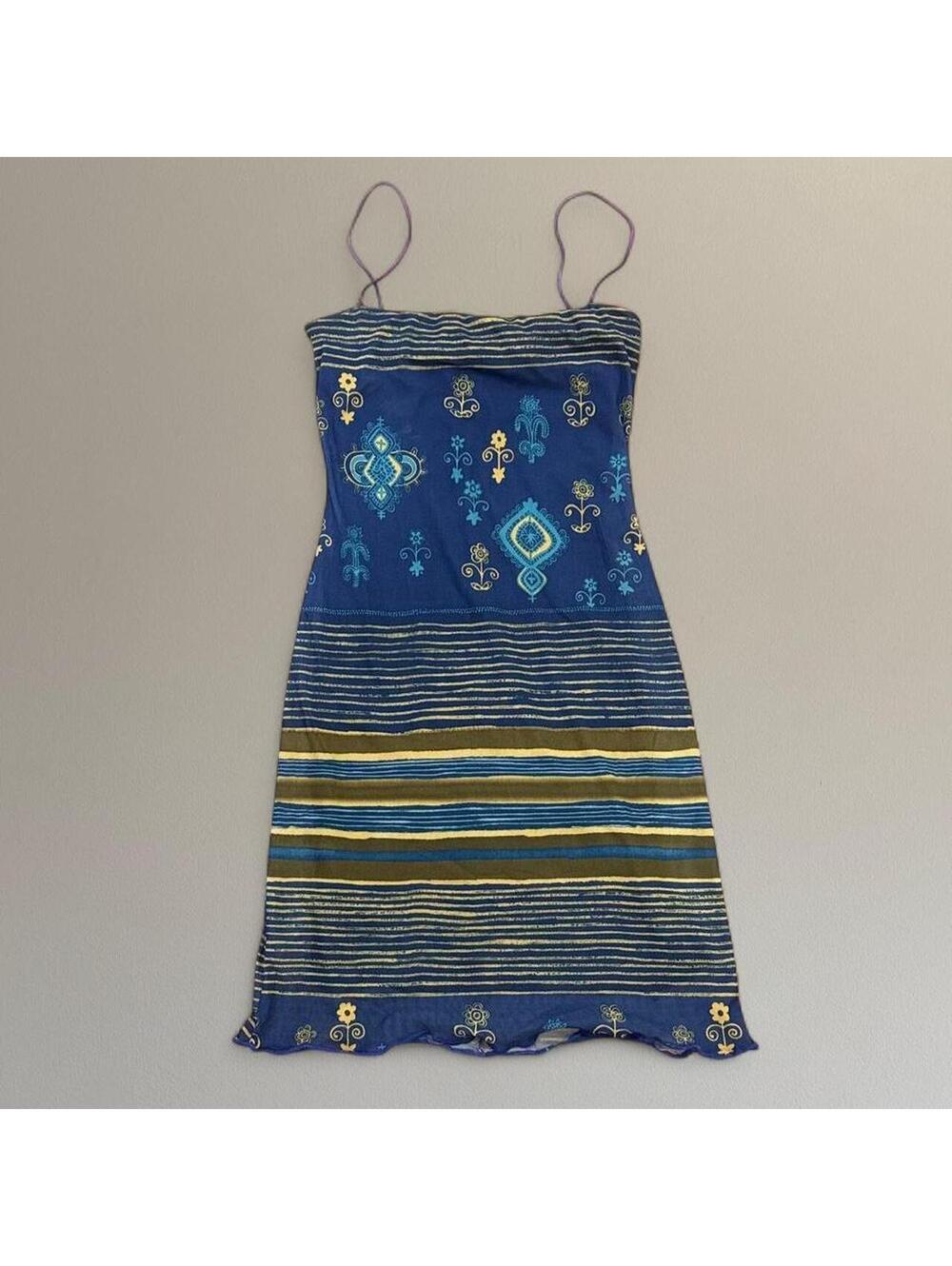 90s printed micromesh mini dress